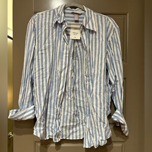 H&M Linen Blue and White Striped Button Down Shirt